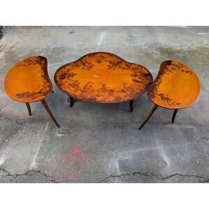 Buchschmid & Gretaux Inlay Inlaid Marquetry 3 pc. Coffee table and 2 End Tables